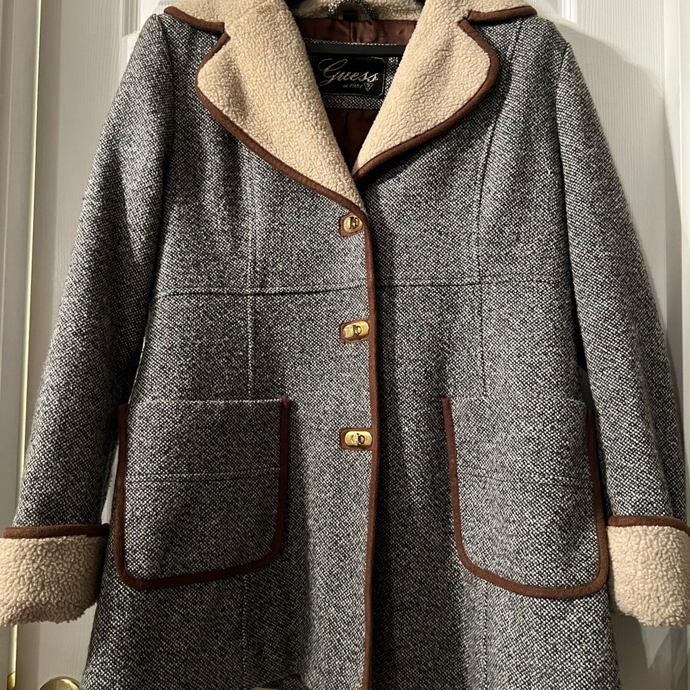 Vintage Guess Gray and Brown Trench Coat with Wool Blend size XL